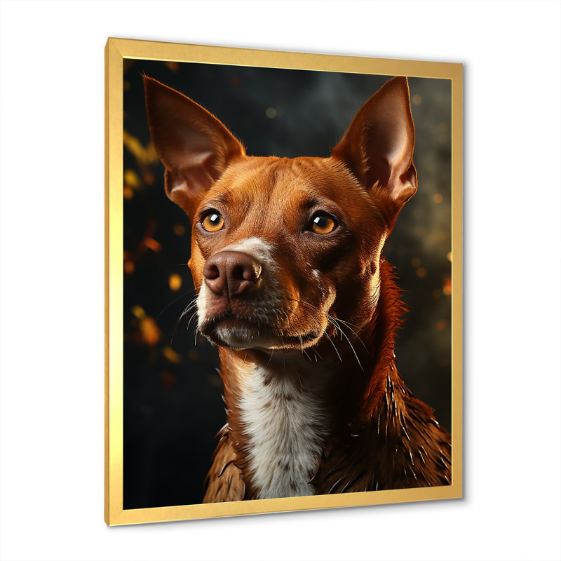 Chien Basenji Bliss III sur toile, Cadre doré simple, H 20 po x l 12 po x P 1 po