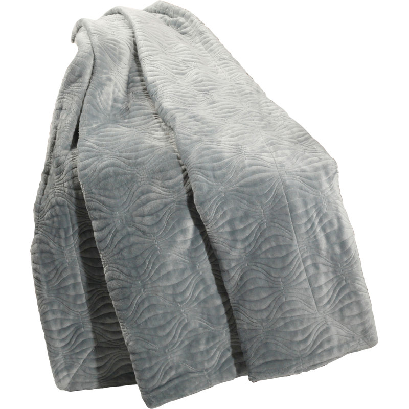 Silver Blue Quilted Flannel Fleece Reversible Throw Blanket