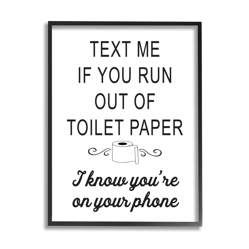 Pas de papier hygiénique humoristique pour salle de bain, L 11 po x H 14 po, Giclée encadrée noir minuit