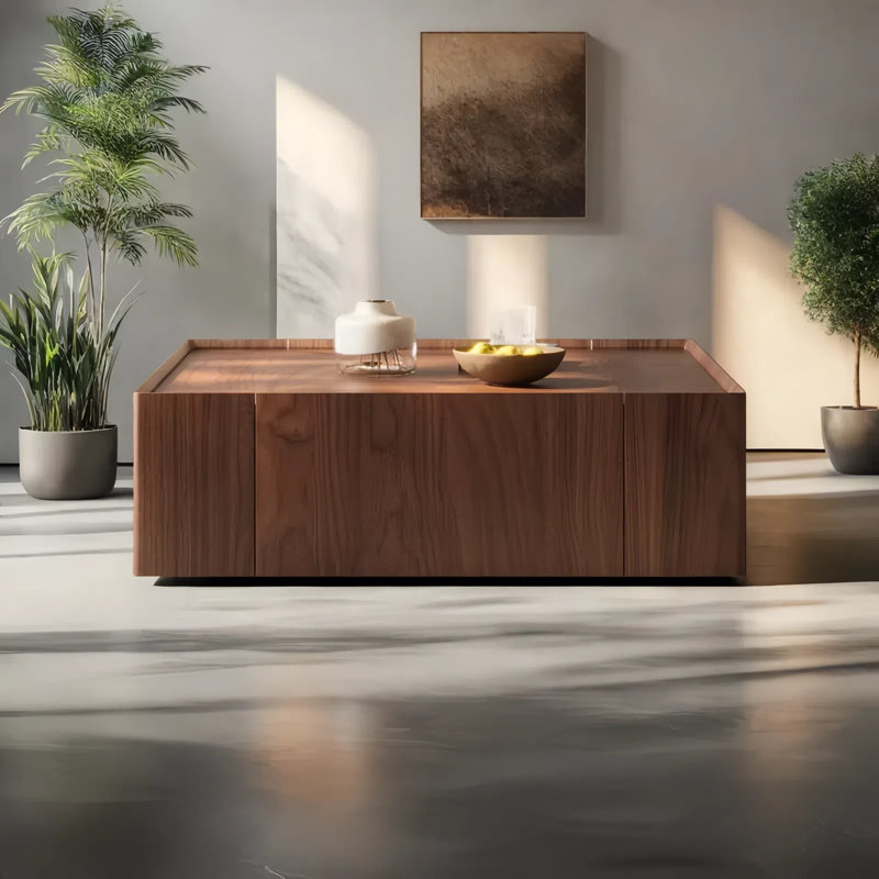Wood Square Coffee Table with Storage Drawers for Living Room & Home Office