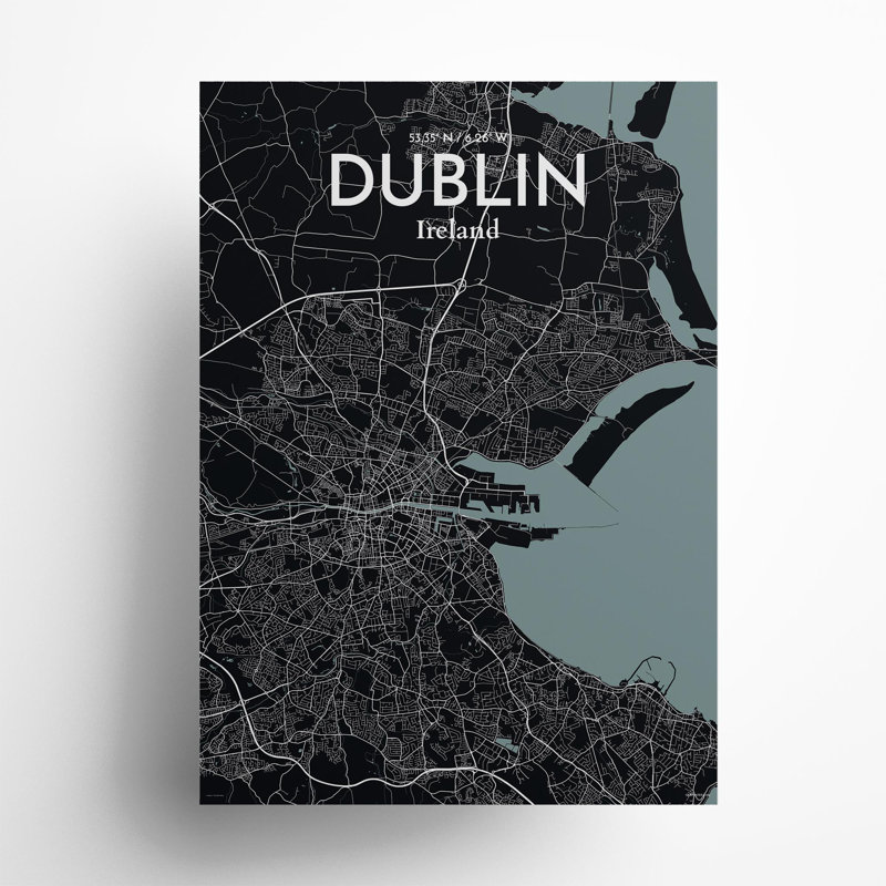 Dublin City Map in Midnight 1 Piece Wall Art, 27.6cm H x 19.7cm W x 0.05cm D