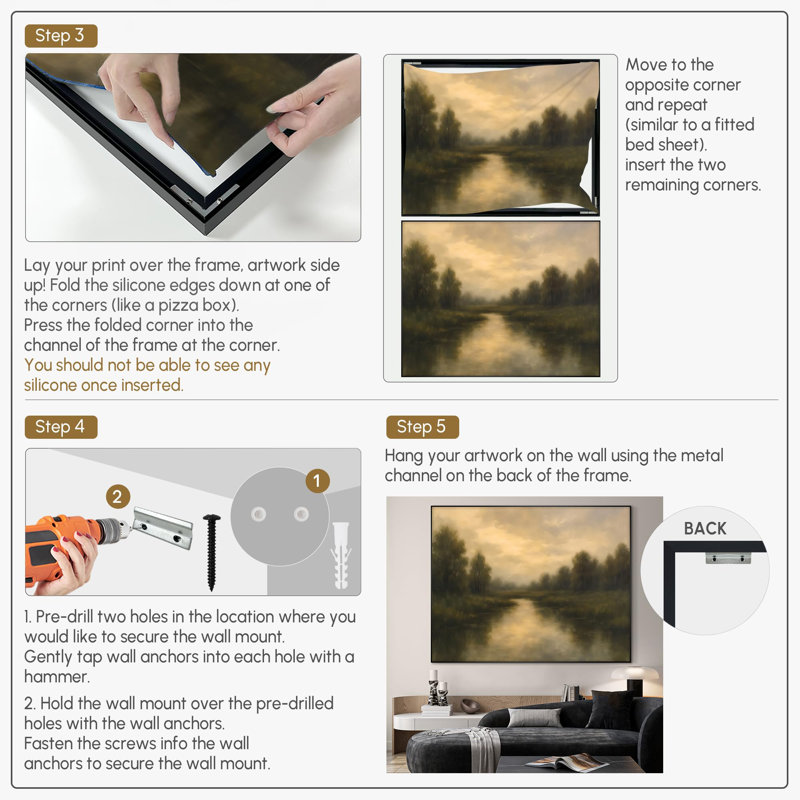 Extra Large Wall Art Fabric Print - Golden Twilight Over River and Trees Artwork Decor for Living Room or Bedroom - "Frame Assembly Required (Unfinished Frame)"