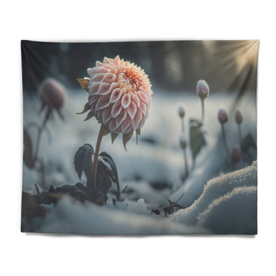 Polyester - Fleur de dahlia rose en hiver en tapisserie