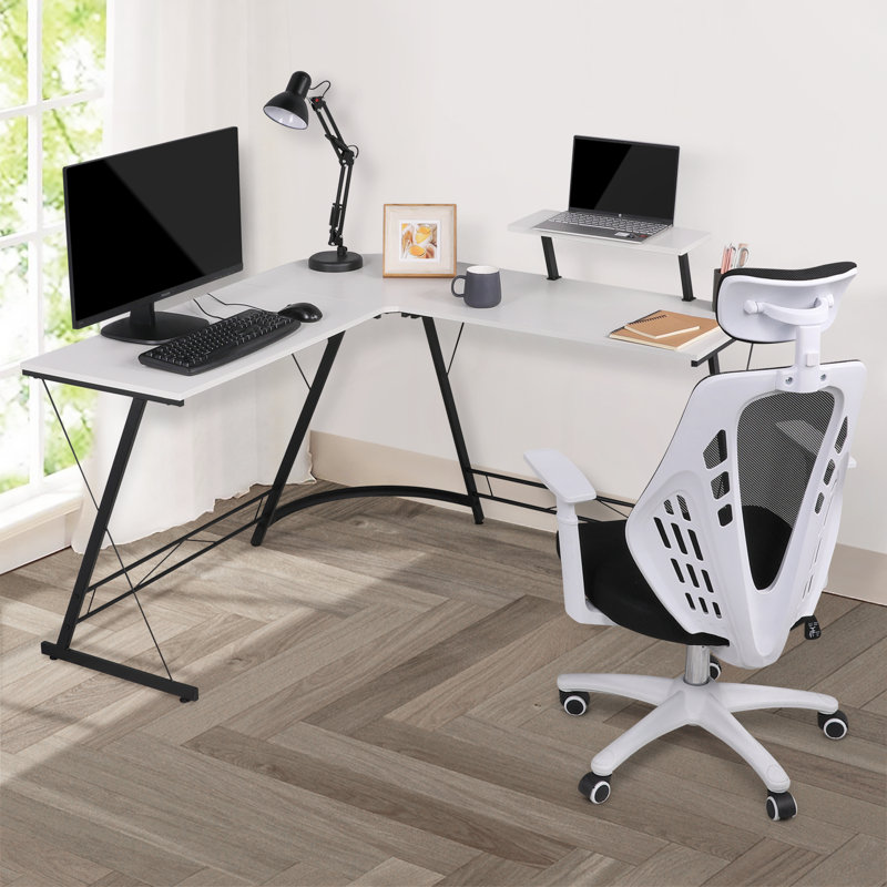 L Shaped Gaming Home Office Desk, White