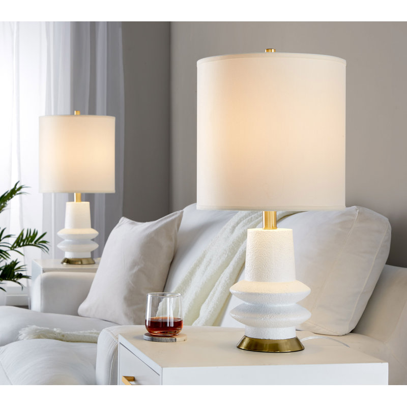 Set of 2 White Polyresin Table Lamps with Brass Accents