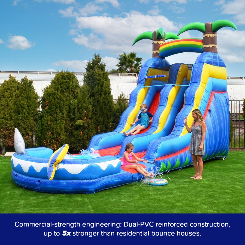 Toboggan aquatique gonflable HeroKiddo Ocean Shark de 7,3 m avec piscine détachable