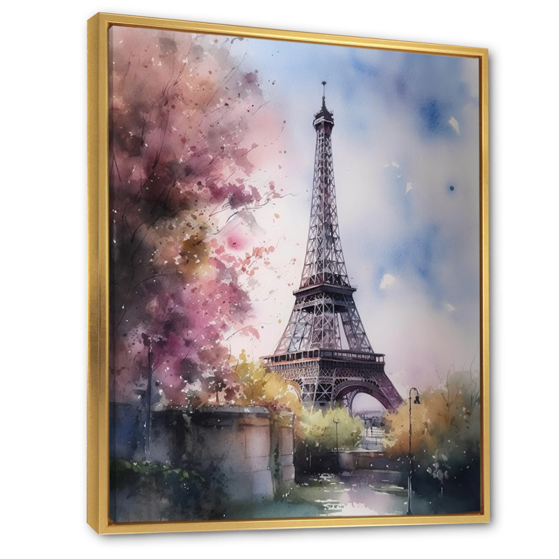 «Beautiful Eiffel Tower In Paris V», art sur toile Paris, H 20 po x l 12 po x P 1 po, Cadre flottant doré