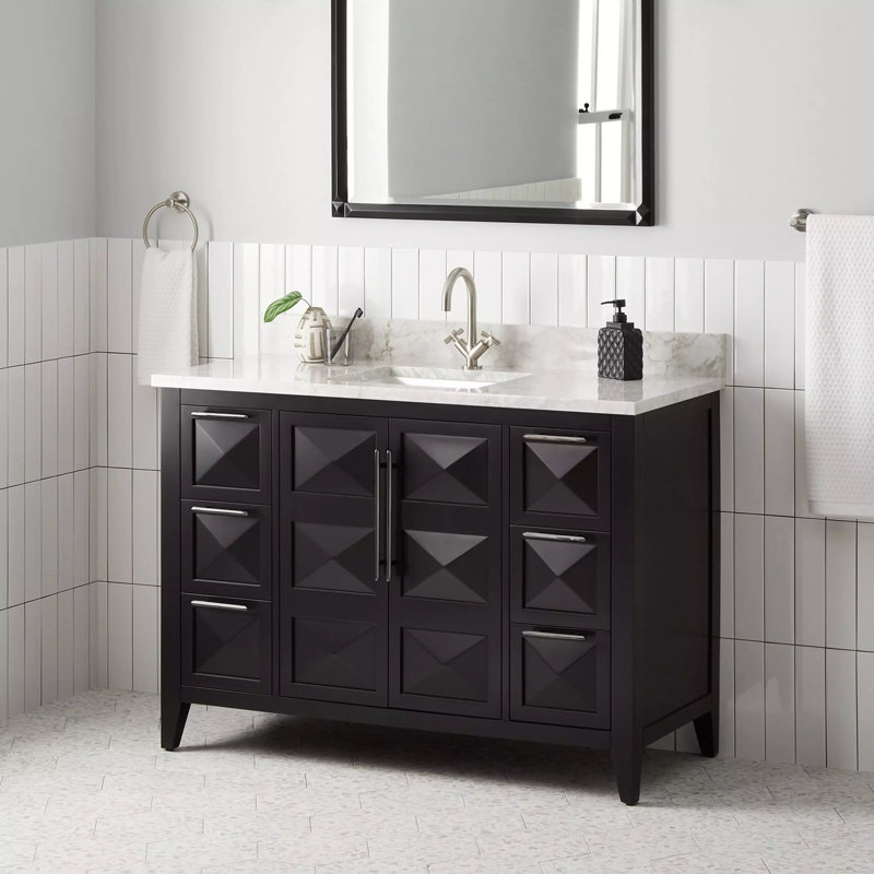 48" Holmesdale Vanity With Rectangular Undermount Sink, Single-Hole, Black, Carrara Marble