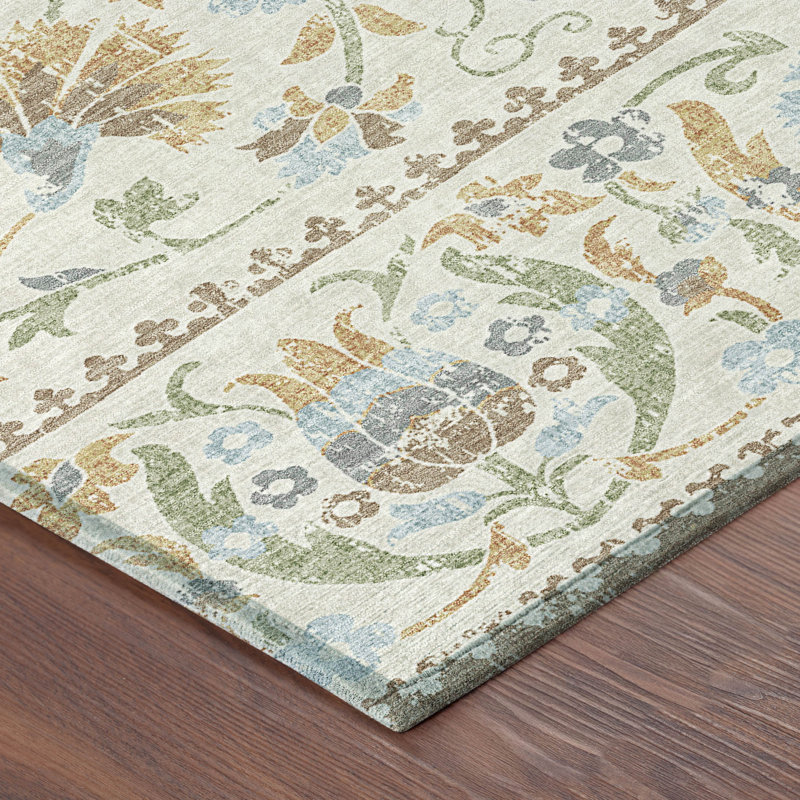 Machine Washable Indoor/Outdoor Chantille ACN2480 Floral Rug, Ivory, 2'6" x 3'10"