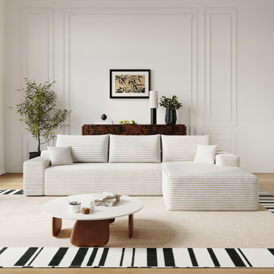 107" Cloud Sectional Couch With L-Shape Chaise,Modern Modular Sofa With Deep Seat, Upholstered Couches For Living Room Bedroom,No Assembly Required, (Plush Corduroy Fabric),White