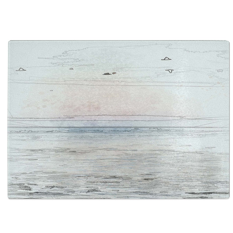 Tempered Glass Birds Above the Ocean Chopping Board, 39 cm W x 28.5 cm L