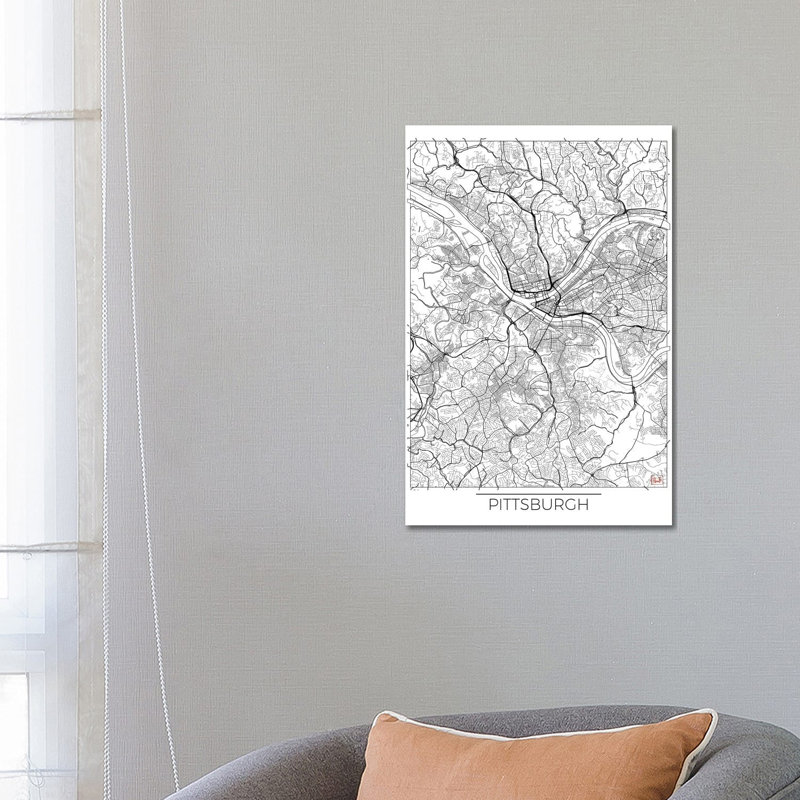 Pittsburgh Minimal Urban Blueprint Map 1 Piece Wrapped Canvas Painting, 66.04 cm H x 45.72 cm W x 1.91 cm D