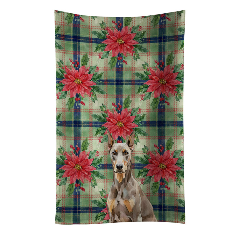 Fawn Doberman Pinscher Christmas PoinsettIas Kitchen Towel, Fawn Doberman Pinscher