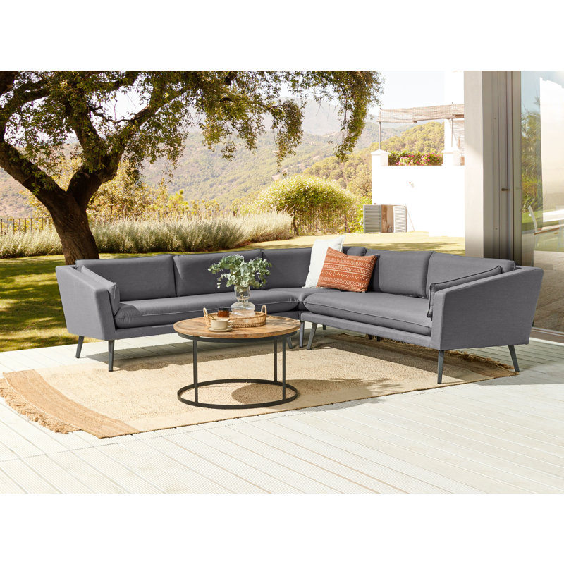Cimarr 243cm Wide L-Shaped Metal Patio Sectional with Cushions, Grey, Grey