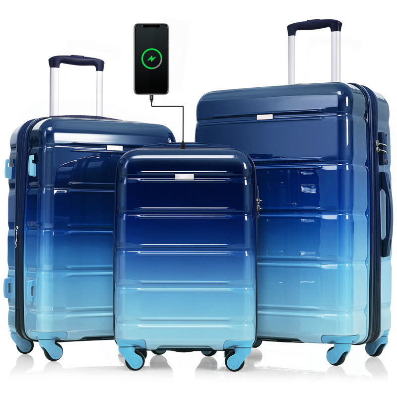 Ensemble de 3 valises de 20 pouces avec port USB, bagage à main certifié Airline, bagage rigide en ABS + PC avec roues pivotantes