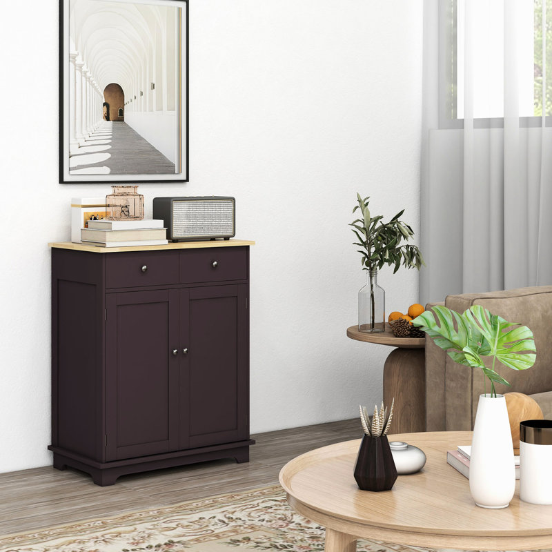 Buffet de cuisine moderne en bois massif - 2 tiroirs, portes, tablette de rangement réglable