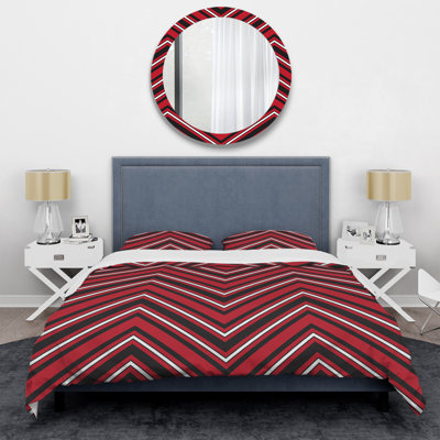 Chevron noir rayé - ensemble de housse de couette abstrait - microfibre de polyester