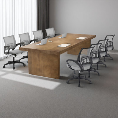 8-Person Modern Solid Wood Conference Table with Gray Mesh Office Chair Set by Wrought Studio
