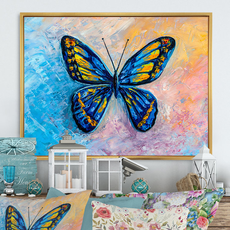 Blue Abstract Painting Butterfly On Canvas Print