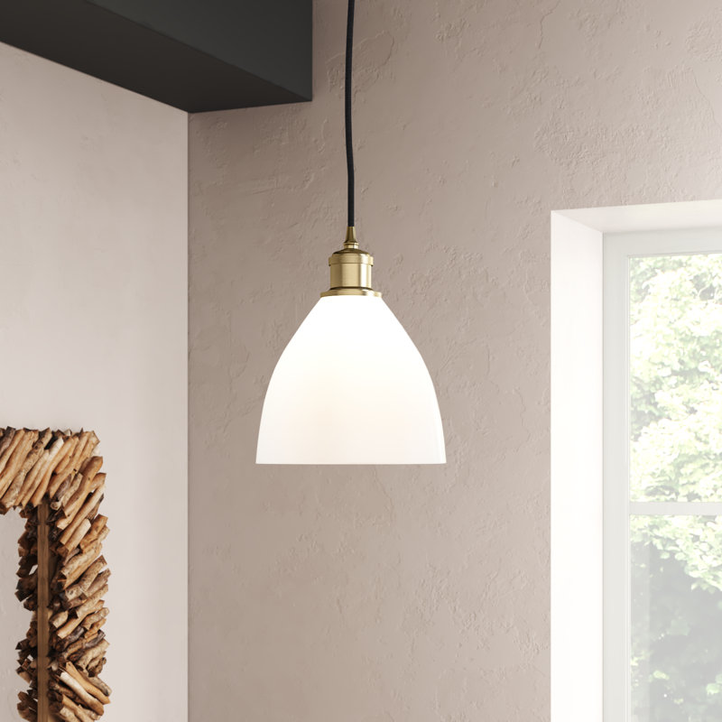 Luminaire suspendu en forme de dôme à 1 lumière Angelia, H 11,25 po x l 7,5 po x P 7,5 po, Blanc, Or satiné