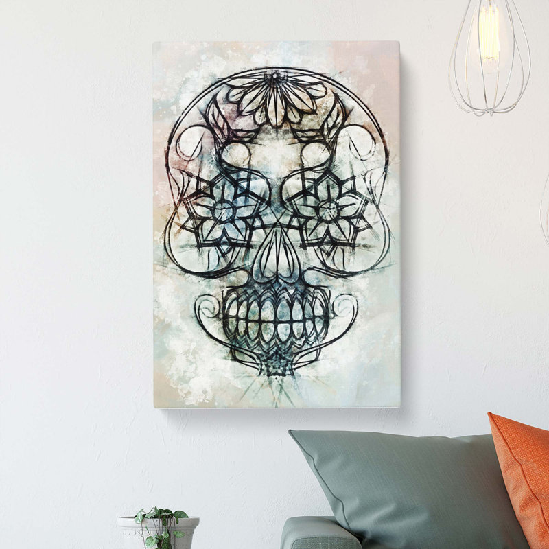 Sugar Skull in Abstract - Wrapped Canvas Drawing - Wrapped Canvas, 76cm H x 50cm W x 3cm D