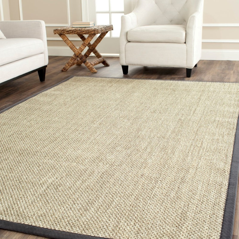 Debroh Natural Fiber Sisal With Latex Solid Color Rug, Rectangle 10' x 14'