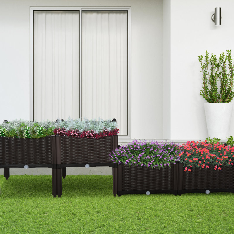 Boîte à fleurs surélevée 4 pieds avec pieds, arrosage automatique pour fleurs, herbes, légumes, lit de jardin en plastique brun Fraîcheur