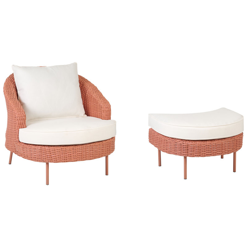 Dellora Wicker Outdoor Lounge Chair with Ottoman, Pink