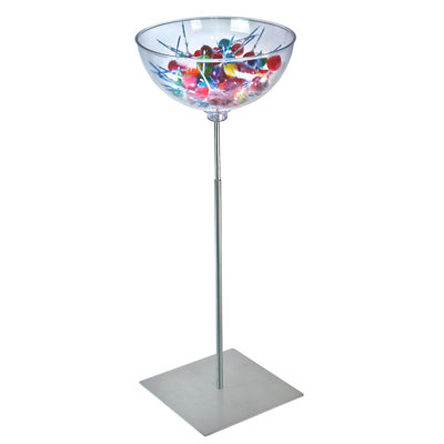 Présentoir à piédestal avec bol à diamètre unique sur base carrée en métal