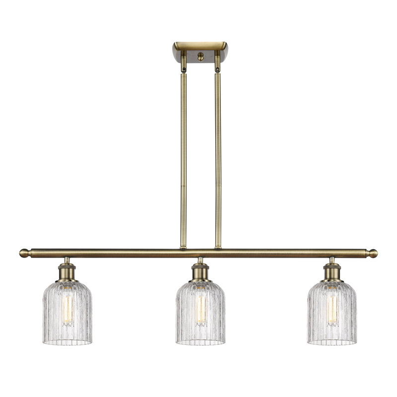 Luminaire suspendu pour îlot de cuisine 3 lumières Fiennes, Laiton antique, Clair