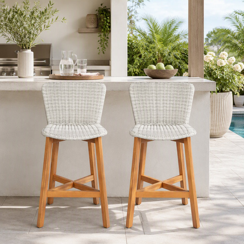 Tabouret d'extérieur, Gris clair, teck