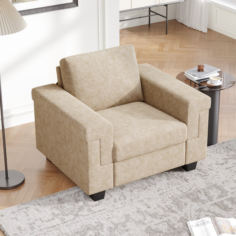 39.8” Accent Chair, Comfy Reading Chair Modern Small Armchair For Home Office, Beige