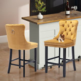 Contemporary Velvet Barstools With Button Tufted Nailhead Trim(Set of 2)