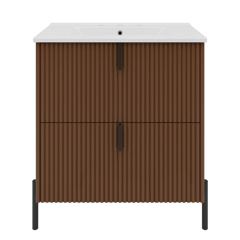 30" Bathroom Vanity with Ceramic Sink, Dark Brown