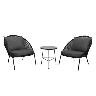 Ensemble de conversation en métal pour 2 personnes avec coussins