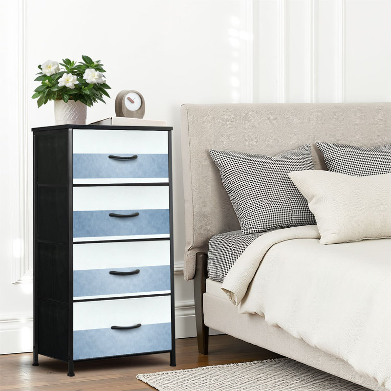 Commode 4 tiroirs pour chambre à coucher, commode étroite, plateau en bois et structure en fer de travail 18 po x 37,5 po - (l x H)