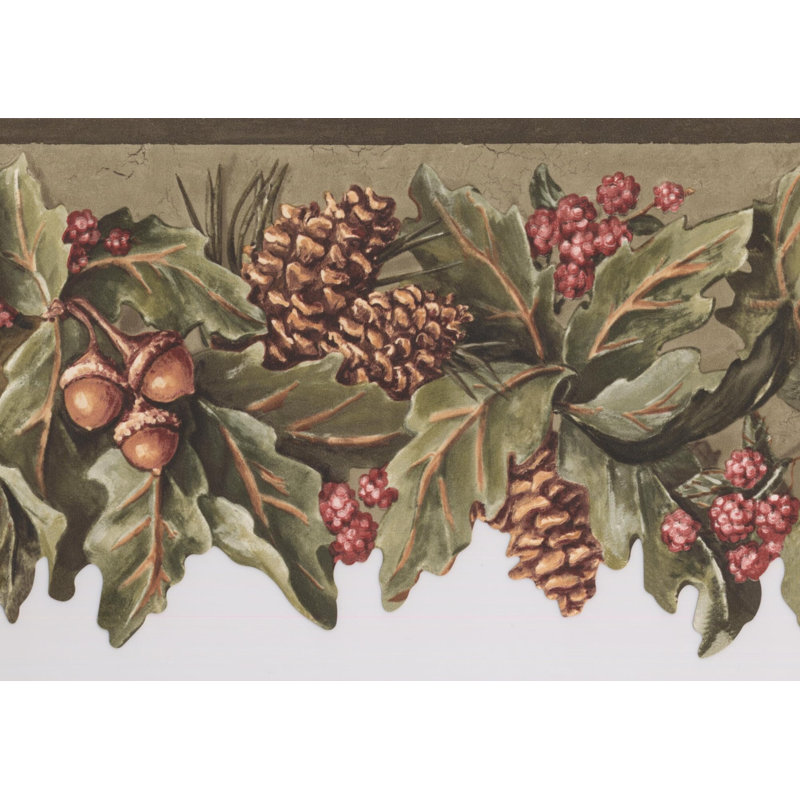Bordure de papier peint pommes de pin, glands et framboises L 0,5 pi x l 180 po