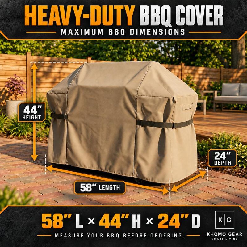 Couvercle de gril imperméable robuste avec évents, poignées et pochette à fermeture à glissière, H 44 po x l 58 po x P 24 po