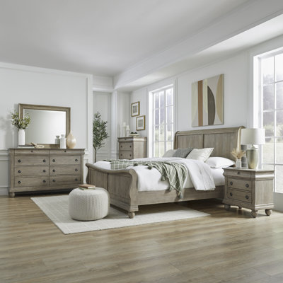 California King Sleigh Bed, Dresser & Mirror, Chest, Night Stand