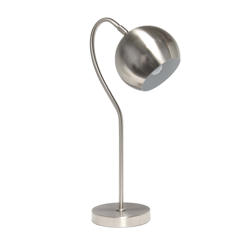 Lampe de bureau courbée Atticus, nickel brossé, H 20 po, Nickel brossé, Clair