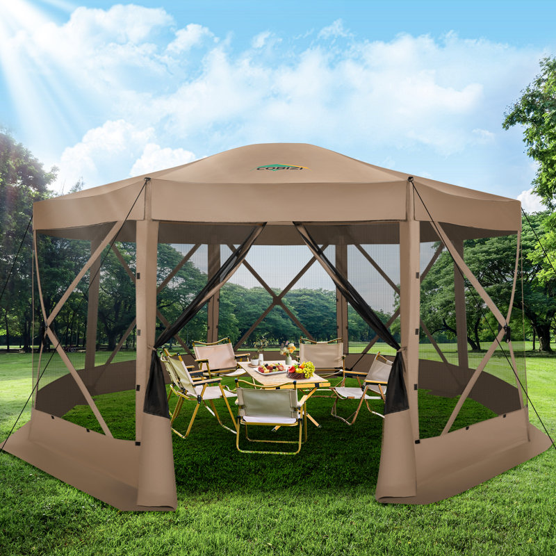 Pavillon de jardin escamotable 15x15 avec moustiquaire pour camping, moustiquaire et moustiquaire, Kaki