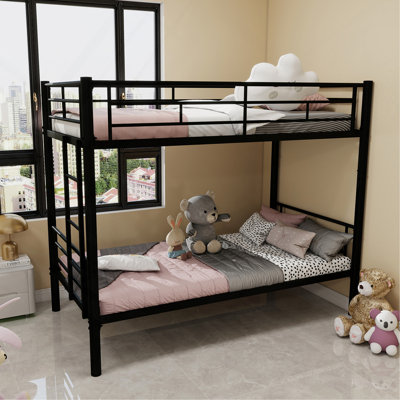 Twin Over Twin Metal Bunk Bed For Boys Girls, Metal Structure Bedframe With Ladders & Guardrail, Convertible 2 Beds, No Spring Box Required