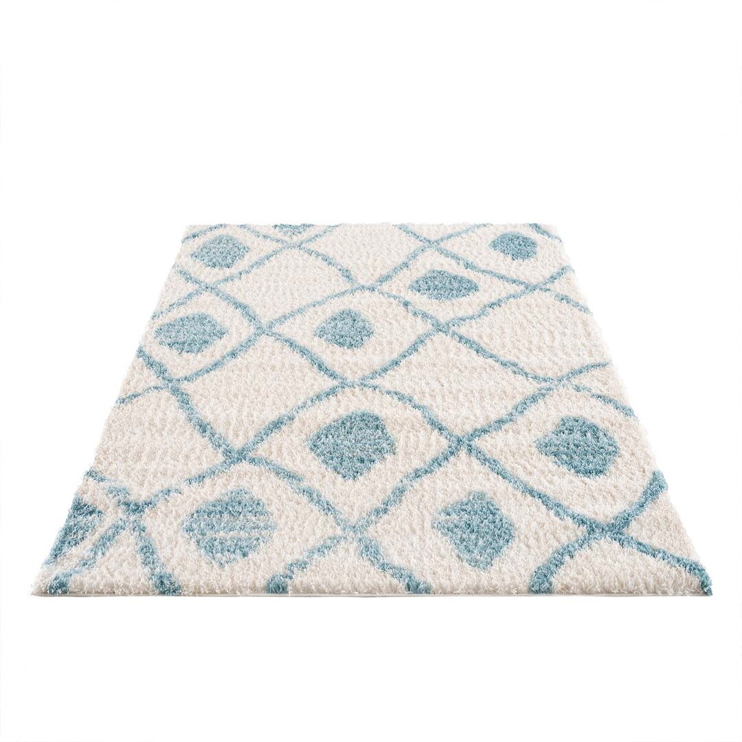 Teppich Pulpy 563 Shaggy Hochflor Ethno-Stil Blau Creme Moderne Wohnzimmer Teppiche Gissel