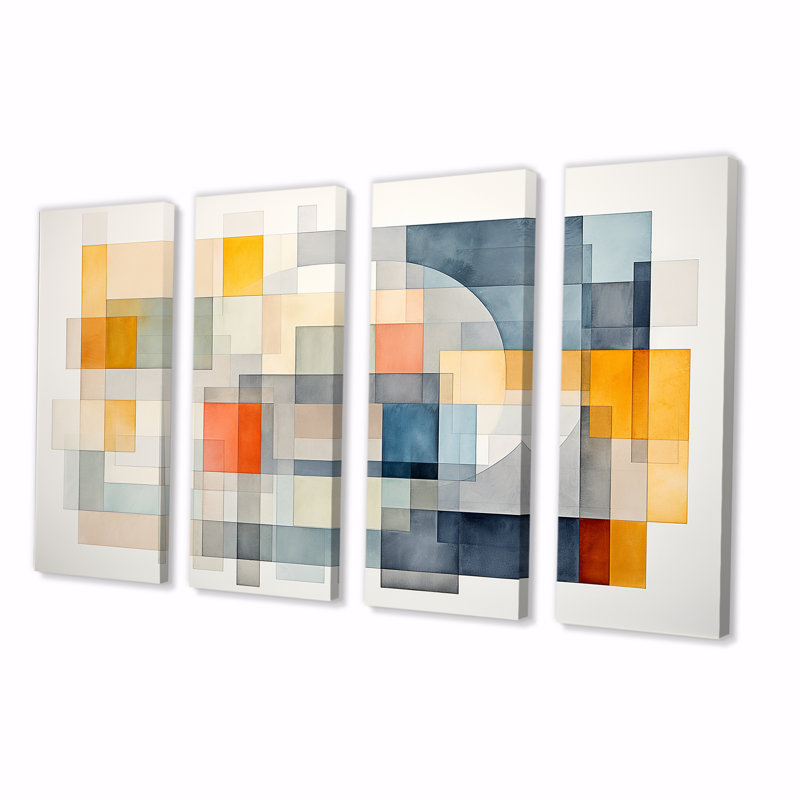 Multicolor Cubes Patterns IV - Abstract Geometric 4 Piece Wall Art Decor, 28" H x 48" W