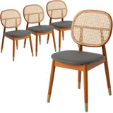 Defaria Wicker Dining Chair With Leather Seat And Wood Legs