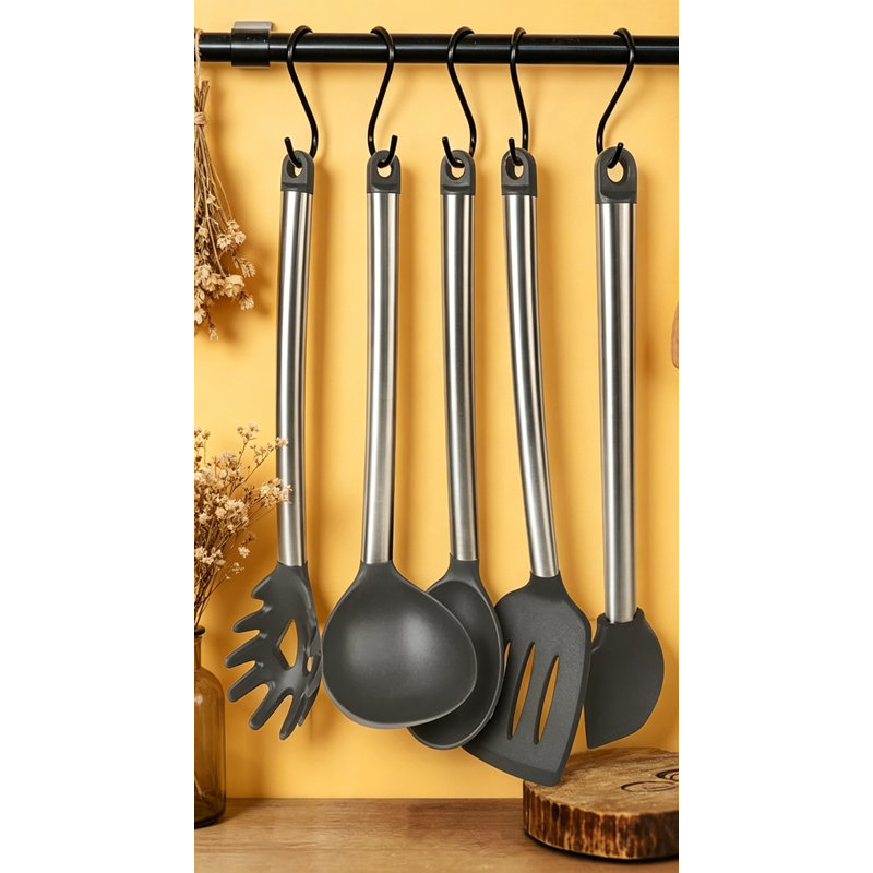 Ensemble d'ustensiles de cuisine-Ustensiles de cuisine en silicone-33 gadgets et cuillères de cuisine, Gris