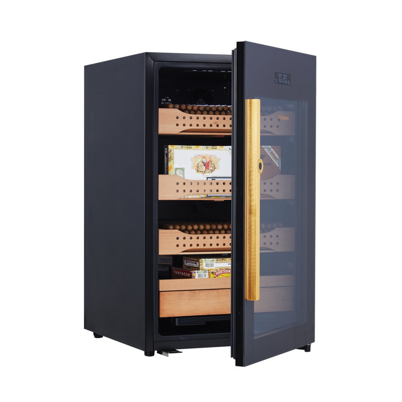 Afidano 850 Count Cigar Humidor Cabinet Exterior in Steel, Temperature and Humidity Control with Touch Panel