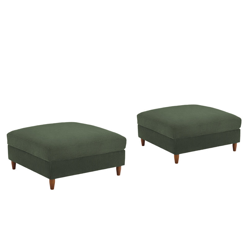 Rothsay Solid-Color Square Corduroy Ottoman(Set Of 2), Green