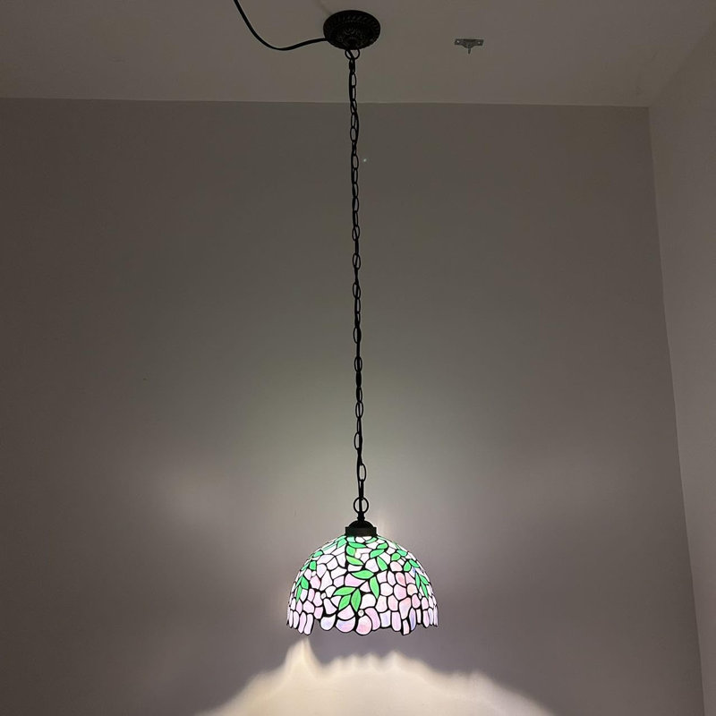 Luminaire suspendu Winiff Tiffany avec ampoules à DEL en verre coloré vert 12 "x P 12" x H 60 ", Mauve