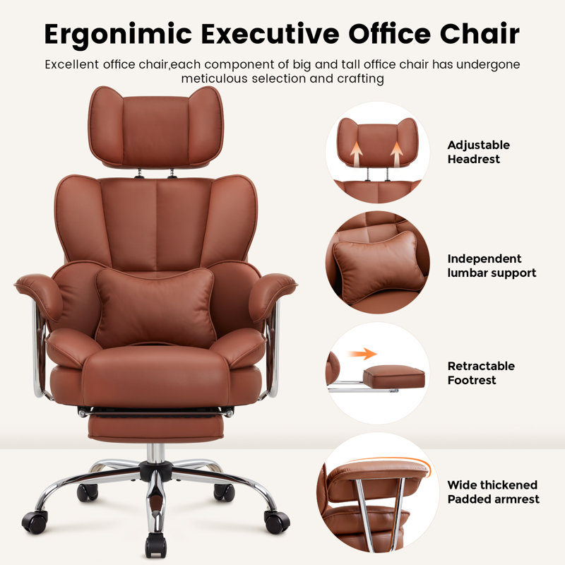 Inbox Zero Armie Executive Chair with Headrest, Brown